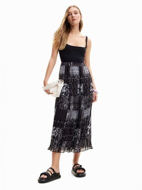 Desigual Cassidi Pleated Combination Midi Dress Sleeveless Jersey Knit Top